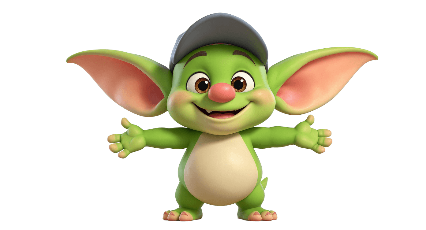 Happy goblin celebrating organized invoices